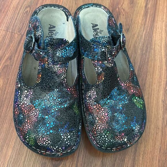 Alegria black blue butterfly leather slip on shoe size 38 - Picture 1 of 7